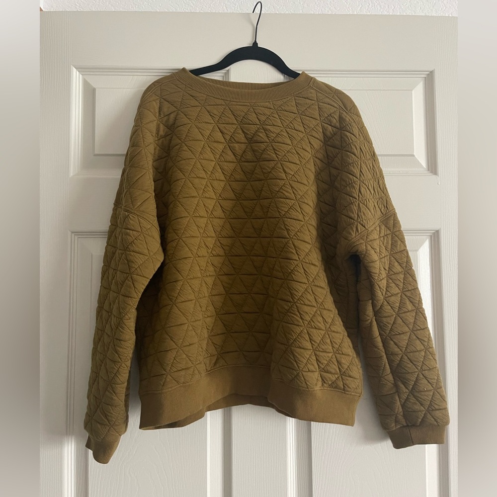 Geometric Quilted Brown/Moss Green Sweater